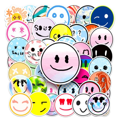 Movocaty 50 Pcs Smile Stickers, All Kind and Color Smiles Distinctive Stickers for Laptop,Scrapbook Cute Water Bottle Stickers, Premium Matte Waterproof Stickers, Different Smiles Around You/Kids/Family