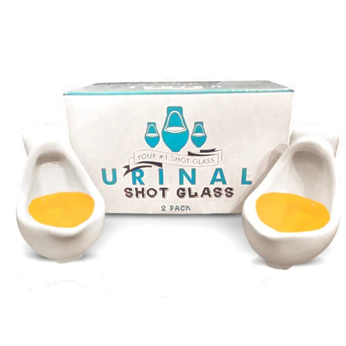 Fairly Odd Novelties Ceramic Urinal Shot Glasses, Set of 2, 1.5oz - Perfect Gag, White Elephant, Novelty Party Gift