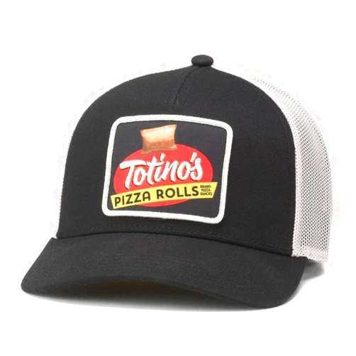 AMERICAN NEEDLE Totino Pizza Rolls Twill Valin Patch Adjustable Snapback Baseball Trucker Hat (22005A-TOTINO-IBLK) Ivory/Black