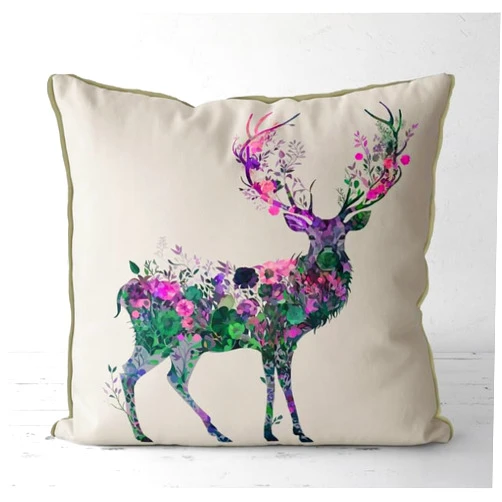 Metr Fabfunky, Deer/Stag Springtime Floral Essence on Cream Pillow/Cushion Cover, Zippered Base, Full Piping, 18