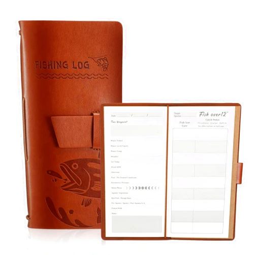 Fulmoon Fishing Log Book,Leather fishing journal for Men,Fisherman Journal Notebook to Record Details for Huntsman,Fisherman,Travel,camping,Office,Daily Writing,Birthday,96 Pages (Dark Brown)