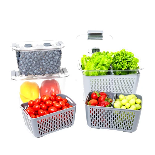 Kitchen Spaces Stackable Fridge Storage Colander Containers for Fresh Produce, Variety Pack, 3 Sizes to Organize Washed Fruits and Veggies, Snap and Seal Lids with Adjustable Vents