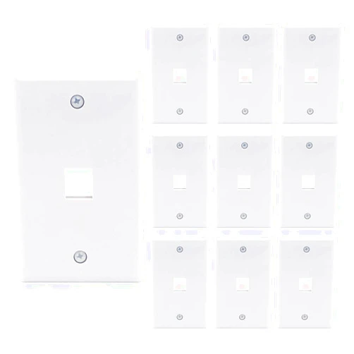 VCE 1 Port Keystone Wall Plate UL Listed (10 Pack), Single Gang Wall Plates for RJ45 Keystone Jack and Modular Inserts, White