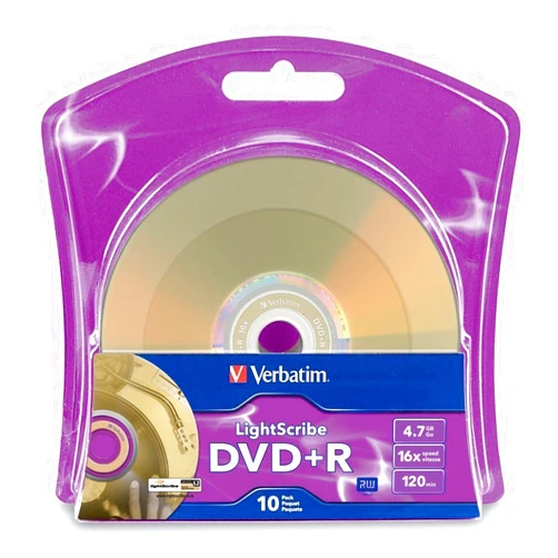 Produplicator Verbatim LightScribe 10pk DVD+R Blank Media - Laser Etch Prints Direct to Disc (96943) - 4.7GB/120min