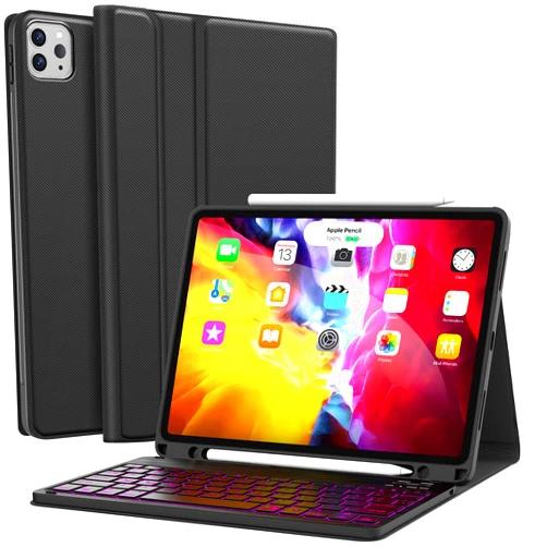 CHESONA iPad Pro 11 2021 Case with Keyboard, Keyboard for iPad Pro 11-inch (3rd Generation, 2nd/1st Gen) - 7 Backlight & Detachable - Pencil Holder - Flip Stand Cover - iPad Pro 11 inch Keyboard, Black For 2021/2020/2018 iPad Pro 11“ For-2021/2020/2018 iPad Pro 11