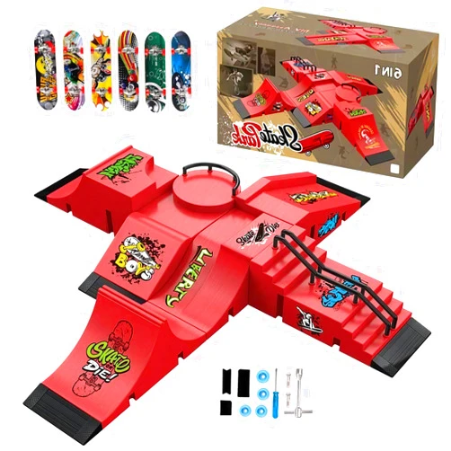 SCLWSS Fingerboard Skate Park Set - Compatible with Tech Deck Skateboards - 6 Ramps, 6 Fingerboards, & Obstacles - Ideal for Fingerboard Enthusiasts