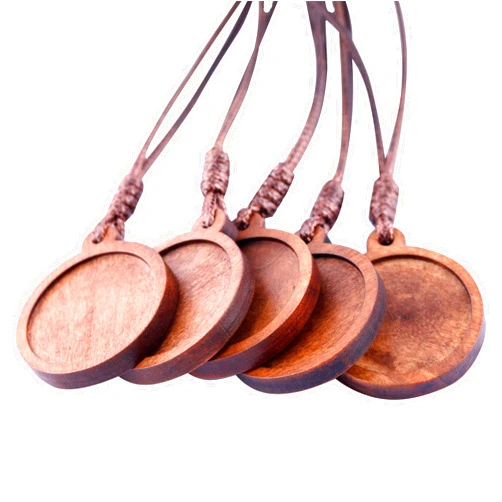 Reidgaller 10pcs Fit 25mm Round Wood Cabochon Pendant Trays DIY Wooden Cord Necklace Base Setting Blanks for Jewelry Making