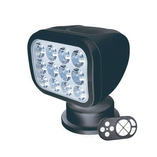 SEAFLO 360° Rotating Remote Control LED Searchlight - High-Performance Marine Light for Boats, Vehicles, and Outdoor Use (Black Housing/Warm Light 2700K)