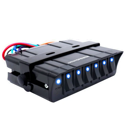 AMOMD 6 Gang 12V-24V Rocker Switch Box 20A SPST On/Off Toggle Switch Panel for Truck Vehicles Boats RVs Campers 4WD(Blue LED)