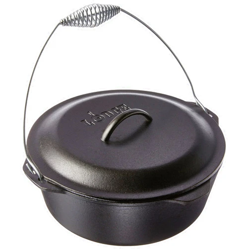 Lodge 9 Quart Pre-Seasoned Cast Iron Dutch Oven with Lid - Wire Bail Handle for Easy Transfer from Cooking Surface to Table - Use in the Oven, on the Stove, on the Grill or over the Campfire - Black
