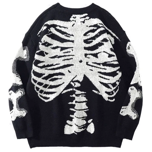 Aelfric Eden Skeleton Pattern Sweater Oversized Sweater Long Sleeve Knitted Sweater Unisex Halloween Pullover Clothes