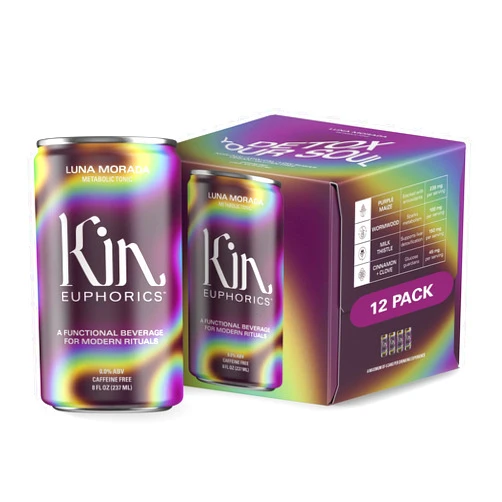 Kin Euphorics Luna Morada Non-Alcoholic Functional Beverage | Metabolic Tonic for Digestive & Liver Support | Caffeine-Free & Functional Beverage | 8 Fl Oz (12pk)