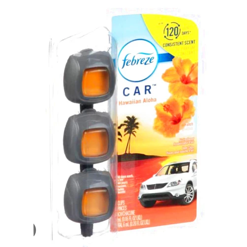 Febreze Car Odor Eliminating Air Freshener Vent Clip, Hawaiian Aloha, Pack of 3, 06 Oz.