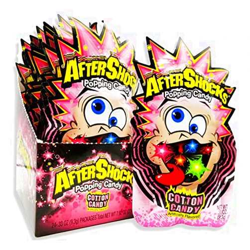 Generic Foreign Candy Aftershocks Cotton Candy Popping Candy Minis, 0.33 Ounce Packs - 24 Count Display Box