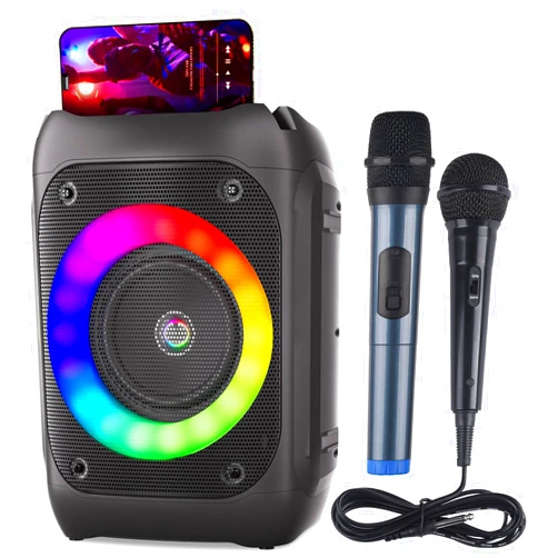 Ankuka Karaoke Machine for Kids Adults, Portable Bluetooth Karaoke Speaker with 1 Wireless Microphone and 1 Wired Mic, Unpowered Speaker Pa System with Led Lights for Homer Party/Birthday Gifts