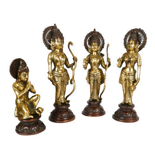 Amilav Collections AmiLuv_Collections Brass Ram Darbar Murti for Home Bhagwan Ram Darbar with Sita Laxman Hanuman Idol Statue Large Size Antique Gold Color Murti for Home Decor Mandir Temple Height 12.5 Inches