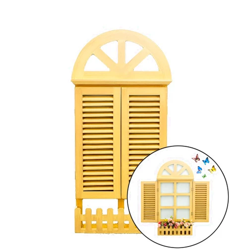 Zklaseot False Window Decorative Shelf Openable Window Shades Garden Decoration for Bedroom A Living Room Café (Color : Yellow, Size : Medium Size)