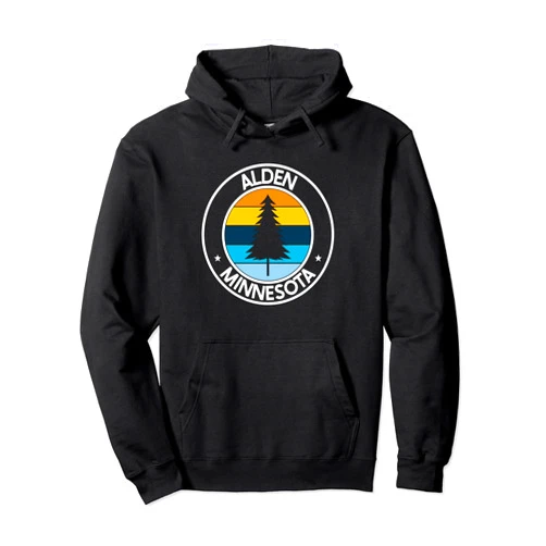 Minnesota City Pride Pine Tree Retro Sunset Alden Minnesota MN USA City Pride Retro Sunset Pullover Hoodie