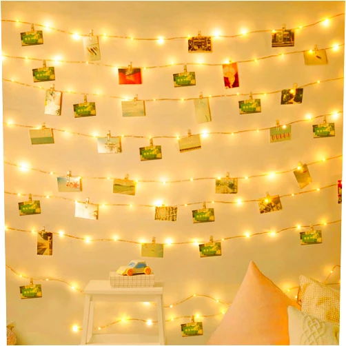 ELVVORY 100 LED 60 Photo Clips String Lights 33FT Fairy Lights for Hanging Pictures Cards Memos 3AA Battery(Not Include) Powered with Switch Perfect for Bedroom Wedding Dorm Christmas -Warm White