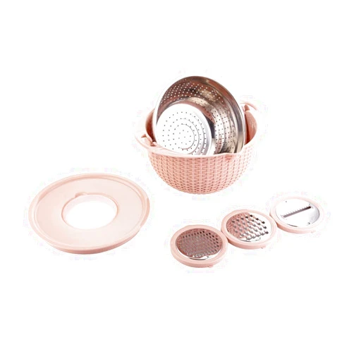 Pilipane Stainless Steel Colander with Plastic Mixing Bowl,Food Strainers with Grater Lid for Rice Vegetables Fruit,Pasta,Veggie Wash,Salad rotator for Kitchen,Apartment Essential(pink)