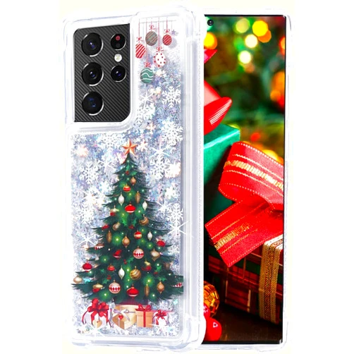 FLOCUTE Galaxy S21 Ultra Case, Galaxy S21 Ultra Glitter Case Christmas Tree Clear Soft TPU Rubber Bumper Girly Women Cute Liquid Holiday Case for Samsung Galaxy S21 Ultra (Christmas Tree)