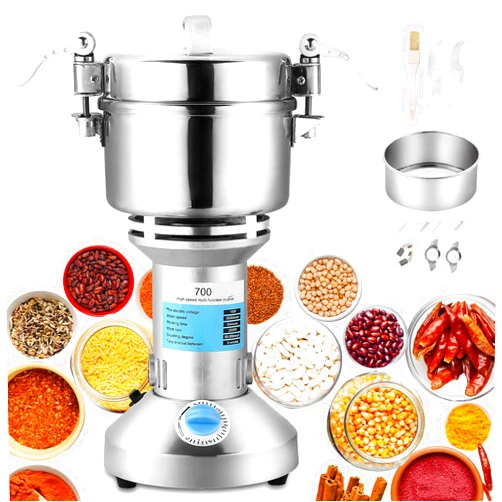 FLKQC High Speed 700g Electric Grain Mill Machine Spice Herb Grinder 2500W 60-350 Mesh 35000RPM Stainless Steel Commercial Grade for Kitchen Herb Spice Pepper Coffee (700g)