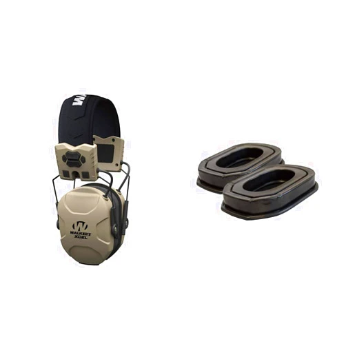 WALKER'S XCEL 100 Digital Electronic Muff W/Voice Clarity, Advanced Circuit, 4 Listening Modes, Beige (GWP-XSEM) and Walker's Game Ear Gel Filled Ear Pad, Multi