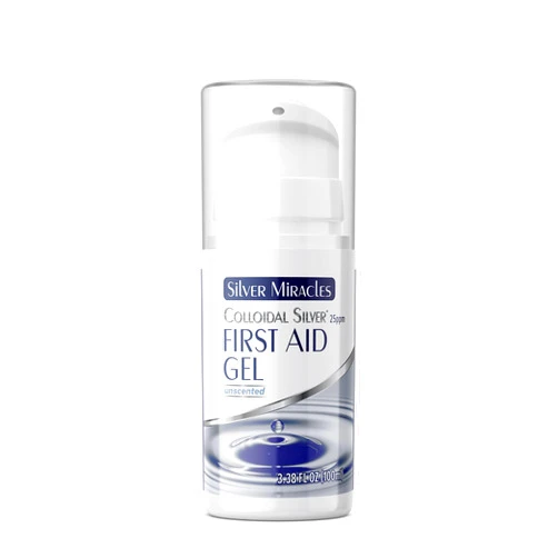 Silver Miracles - Colloidal Silver First Aid Gel - Airless Bottle - Nano Silver Gel Wound Care - Healing Ointment for Burns, Sunburns & Irritated Skin - Unscented -3.38 OZ - 25 PPM
