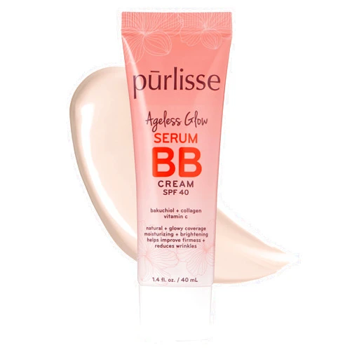 pūrlisse Ageless Glow Serum BB Cream SPF 40 : Clean & Cruelty-Free, Full & Flawless Coverage, Hydrates with Collagen | Fair 1.4oz