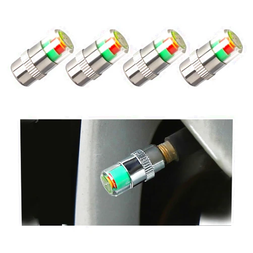 Yourkar 4 PCS Tire Pressure Monitor Valve Stem Caps, 2.4Bar 36PSI Car Tire Pressure Monitor Sensor Indicator with 3-Color Eye Alert, Universal Valve Stem Caps for Cars (Silver)