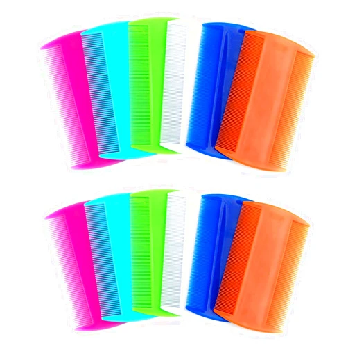AUEAR, 12 Pack Pet Flea Lice Combs Double Sided Fine Tooth Dogs Cats Grooming Combs Remove Float Hair Tear Marks Tick Removal Tool (6 Colors)