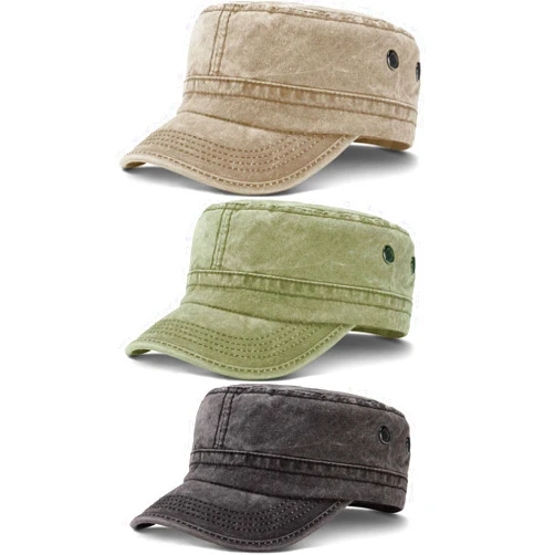Geyoga 3 Pieces Cadet Army Caps Military Flat Top Caps Washed Cotton Cadet Cap Adjustable Military Style Hat Unisex Baseball Cap