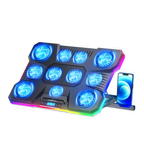 ChillCore Laptop Cooling Pad, RGB Lights Laptop Cooler 11 Fans for 15.6-19.3 Inch Laptops, Gaming Laptop Fan Cooling Pad with 8 Height Stands, 2 USB Ports - A21 Blue