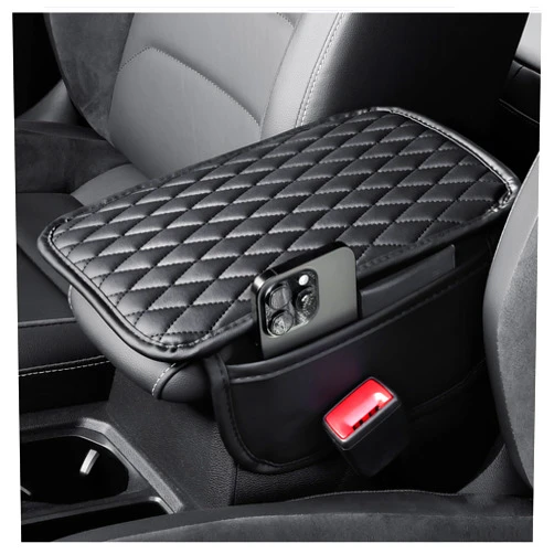 Carleef Arm Rest Cover for Car,Leather+Memory Foam Center Console Cover with Storage Bags,Universal Middle Console Cover Car Accessories Interior for Most Car Center Consoles (Black)