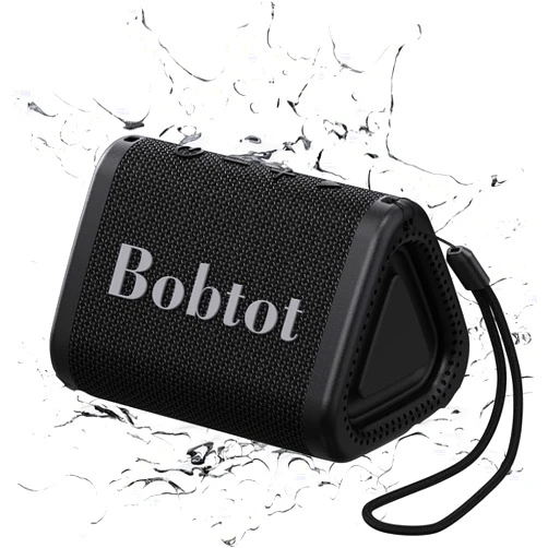 Bobtot Portable Bluetooth Speaker Wireless 10W Peak, IPX7 Small Shower Speaker Waterproof, 15H Playing Time, Loud and Stereo Sound with Bass, TWS Pairing for Party, Camping, Travel, Black
