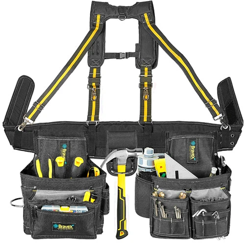 Megaflint Bravex Tool Belt Suspenders Tool Vest Ultra Anti-Wear Tool Belt 21-Pocket Pro Framer's Combo Apron Tool Belt and Yoke-style Suspenders-1200D Tool Belts for Men Roofing Tools