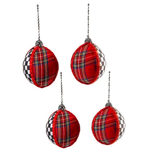 MacKenzie-Childs Tartastic Ball Ornament Set, Christmas-Tree Decorations Set, Set of 4