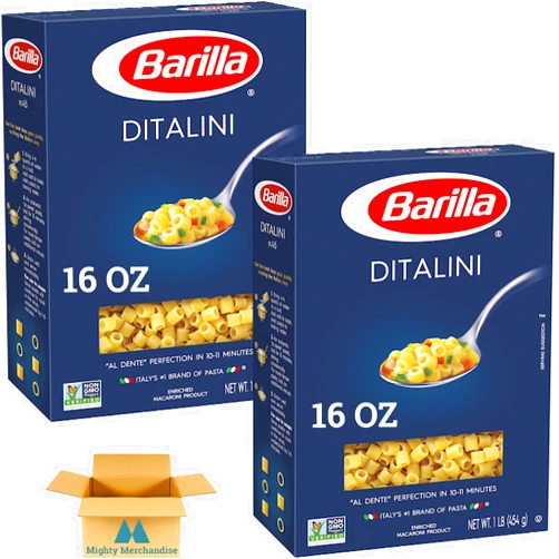 Mighty Merchandise Barilla Ditalini Pasta - 16 oz Boxes (Pack of 2) - Non GMO - in Mighty Merchandise Box