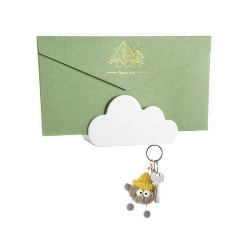 TWONE White Cloud Magnetic Wall Key Holder Plus, Mail Organizer Wall Mount with 3 Magnets Hooks for Entryway and Home