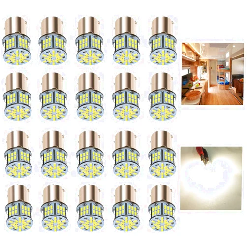 KISLED 12V RV LED Interior Lights, 20 Packs 1141 1156 1003 1073 BA15S 7506 LED Bulbs for RV Camper Trailer Boat Trunk Interior Indoor Tail Lights, Natural White - 4500K