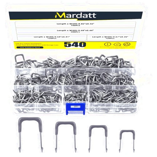 Mardatt 540 Pcs Insulated U Staple Nail Assortment Set with Storage Case, 0.56
