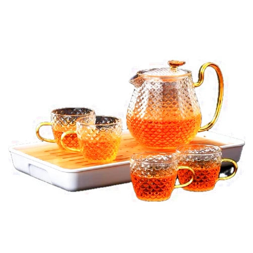 Coolcapis Glass Teapot Microwave Safe Stovetop 600ml (20oz) Removable Infuser and Lid Included with a Set of 4 Glass, Stovetop Safe Tea Kettle For Tea Brewer to Elevate Tea Serving Experience Style