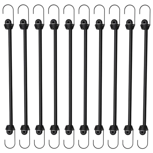 ZHOUBIN Small Bungee Cord with Hooks,15 Inch Black Bungee Cords for DIY, Camping, Tarps, Tents, Hiking, Camping, Luggage(10 Pack)