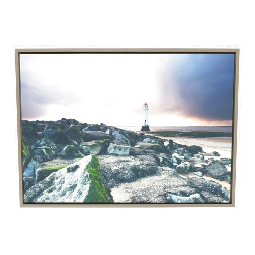 Kate and Laurel Sylvie Over The Rocks and Across The Beach Framed Canvas Wall Art by Laura Evans, 23x33 Gray, Decorative Coastal Art for Wall