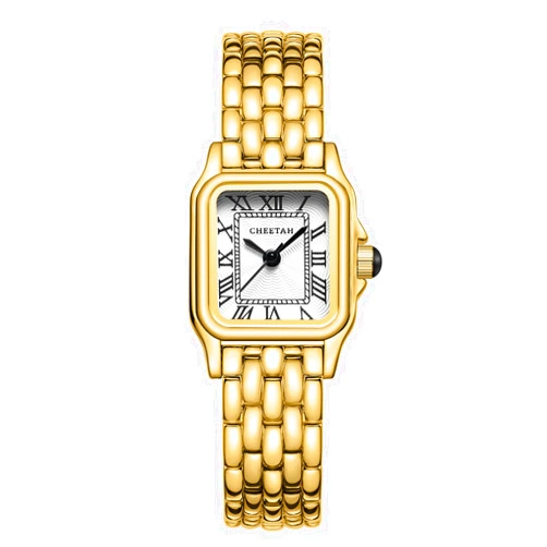CHEETAH Gold Watches for Women with Small Vintage Bracelet, Rectangular Case Roman Dial