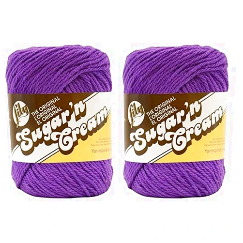 Lily Sugar 'N Cream The Original Solid Yarn, 2.5oz, Medium 4 Gauge, 100% Cotton - Purple - Machine Wash & Dry (Pack of 2)