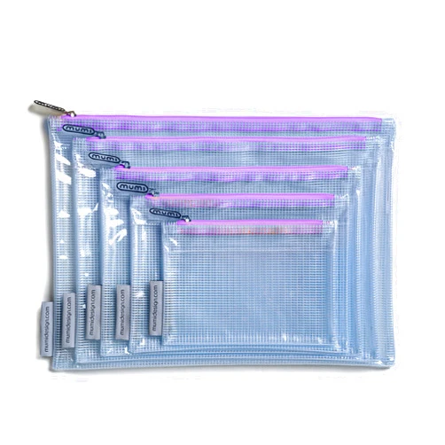 mumi 5 Multi-Size Organizing Bags - All-Purpose PVC Storage Organizer With 10 Removable Labels - Organizing Bags for Office Supplies, Educational Supplies - Purple