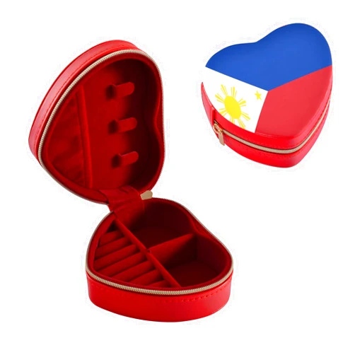 GuoChe Heart Shape PU Leather Box Travel Organizer Small Boxes with Removable Pad for Stud Earrings Flag Philippines Correct Proportion Color