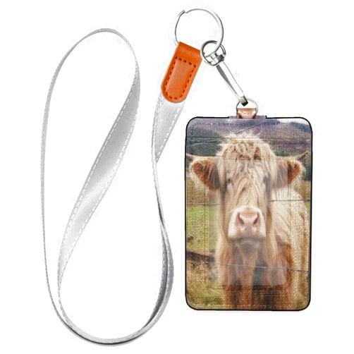Kigai Highland Cow ID Card Holder with Detachable Lanyard Easy Swipe Premium PU Leather Cards Holder Id Card Holder for Office School Outdoor