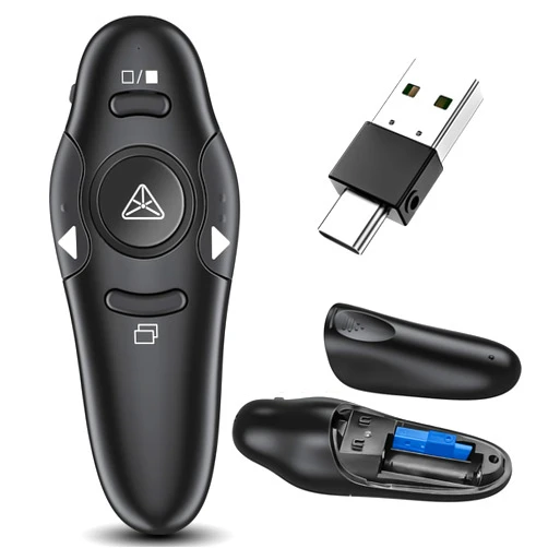 Kammkonb 2-in-1 USB Type C Presentation Clicker Wireless Presenter Remote Clicker for PowerPoint Presentations with Laser Pointer, RF 2.4GHz USB C PowerPoint Clicker Slide Advancer for Computer/Mac/Laptop